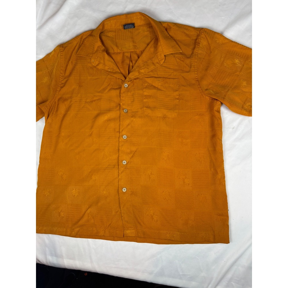 R&R Casual Mens XXL Mustard Yellow Palm Tree Jacquard Short Sleeve Camp Shirt